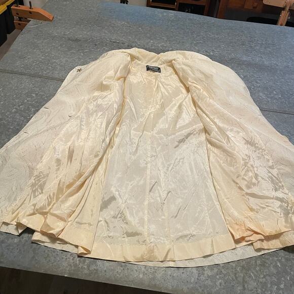 Vintage Portrait White Gold Trench Coat Womens Medium 10 Bling Sheer 80s Retro - Picture 6 of 16